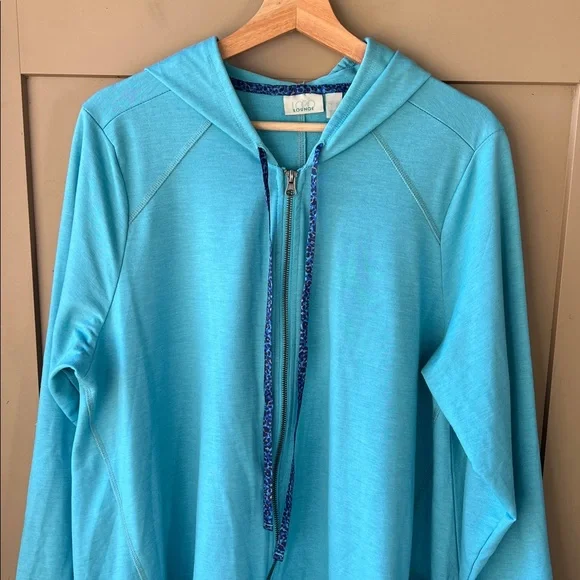 Logo By Lorie Goldstein Lounge XL Turquoise Cape Hoodie Zip Up Cardigan - Picture 2 of 11